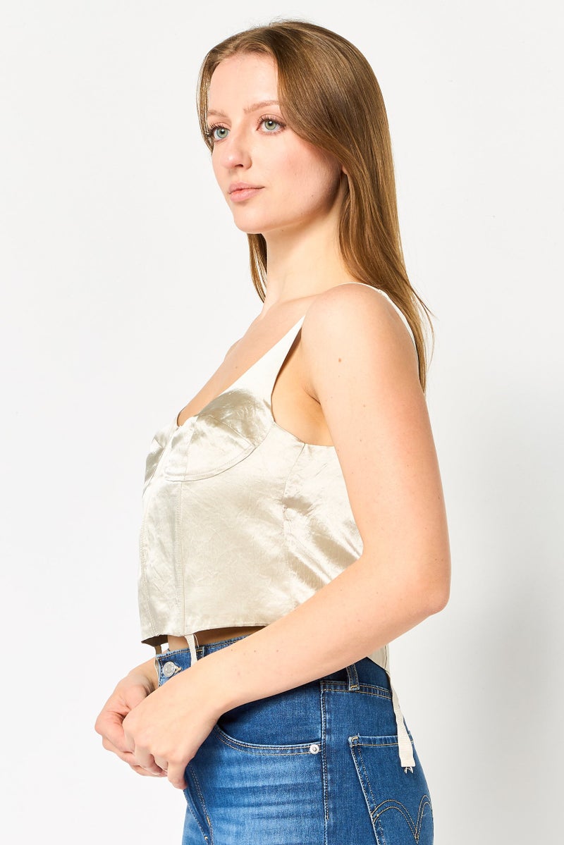 Zara Women U Neck Sleeveless Plain Tank Top, Light Grey - Image 2