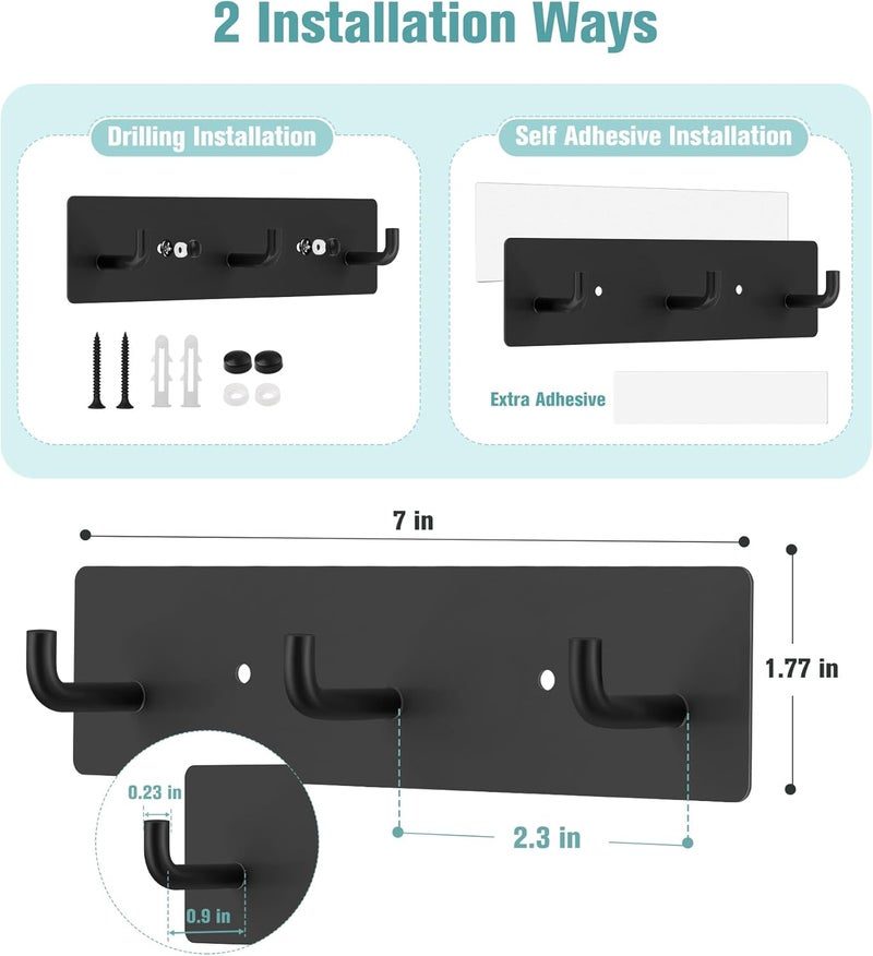 RELBRO Key Holder Wall Mount, Black Metal Key Hanger Self Adhesive Key Rail with 3 Key Hooks Key Rack Organizer 2 Options Installation for Entryway Hallway Kitchen RV Camper - Image 2