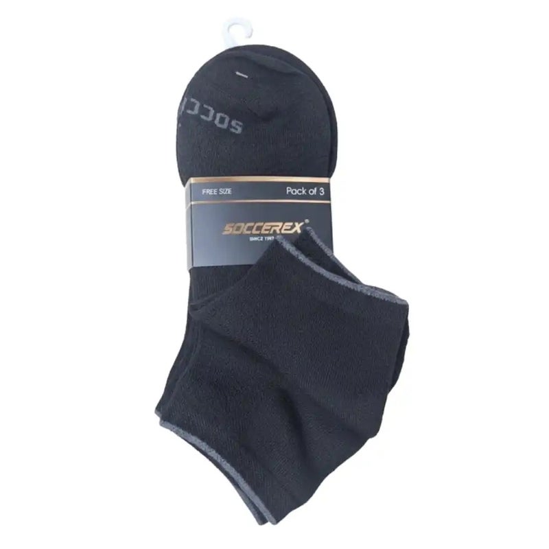 Soccerex Unisex Soft Plain Black Socks Free Size- Pack Of 3