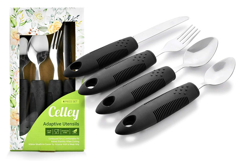 Celley Adaptive Utensils for Elderly and Handicapped NonWeighted 4 Pcs Set