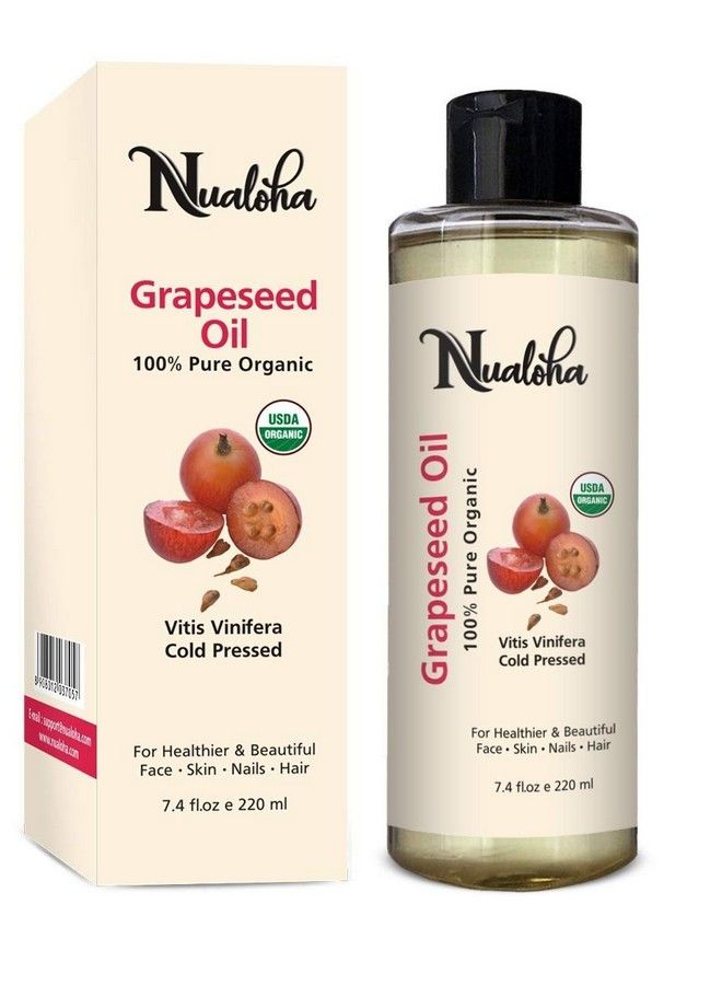 Nualoha Organic Grape Seed Oil 220 Ml 100% Pure Cold Pressed Oil For Acne Prone Skin Hair Care Face Cleanser Antiaging Moisturizer For Wrinkles And Stretch Marks - Image 2