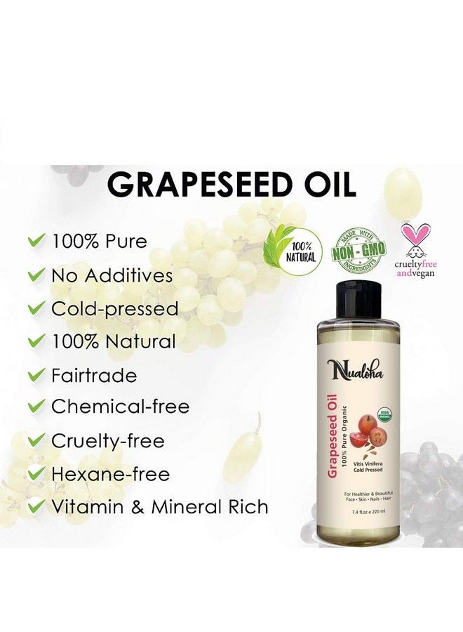 Nualoha Organic Grape Seed Oil 220 Ml 100% Pure Cold Pressed Oil For Acne Prone Skin Hair Care Face Cleanser Antiaging Moisturizer For Wrinkles And Stretch Marks - Image 4
