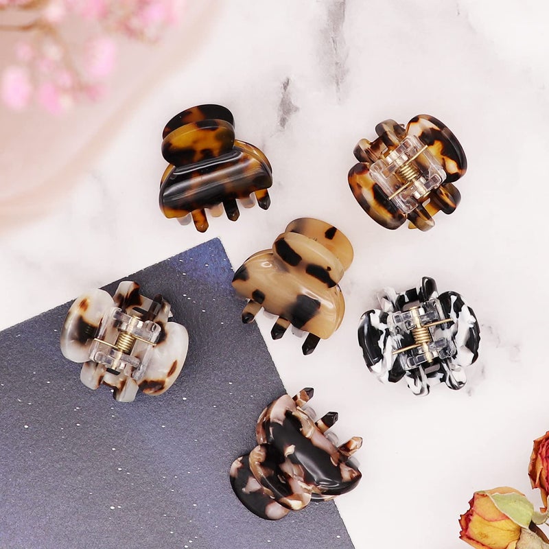 Cobahom Hair Clip, 6Pcs Small Hair Clips Mini Hair Claws Tortoise Shell Leopard Acrylic Hair Jaw Clips Clamps for Women Girls Thin Thick Hair - Image 5