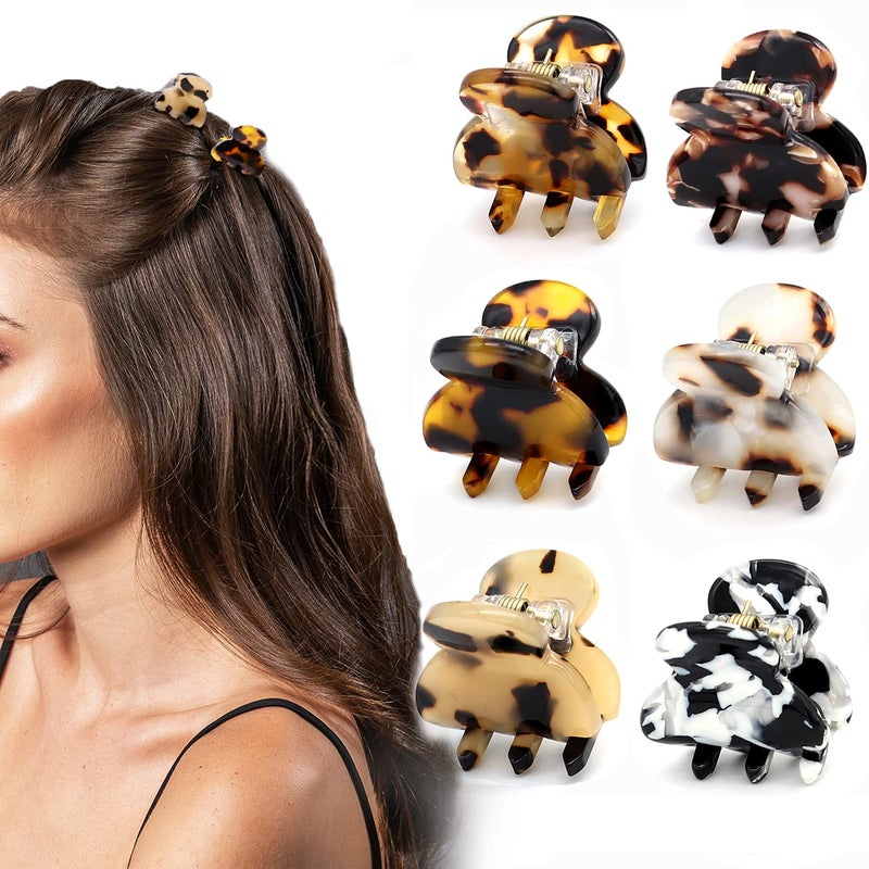 Cobahom Hair Clip, 6Pcs Small Hair Clips Mini Hair Claws Tortoise Shell Leopard Acrylic Hair Jaw Clips Clamps for Women Girls Thin Thick Hair - Image 1