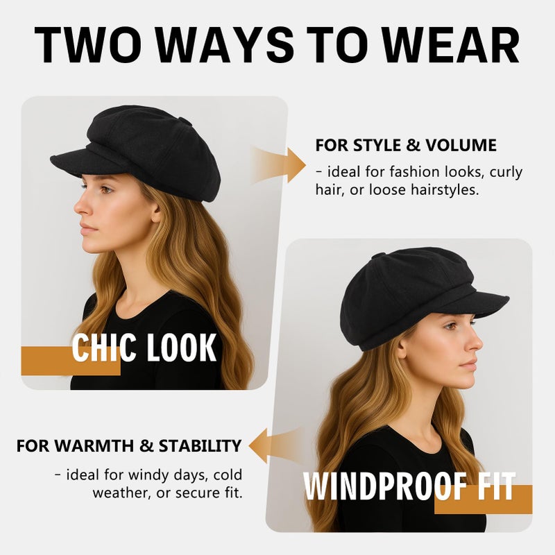 Comhats Winter Newsboy Hat for Women Wool Beret Caps Fashion Warm Brim Cute Visor Ladies Cabbie Pageboy Paperboy Fall Baker Orange Plaid Medium - Image 4