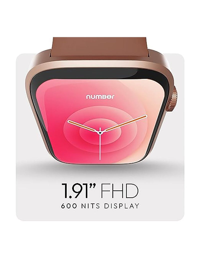 Number - DialFit Pro Max Bluetooth Calling Smart Watch,Largest 1.91" Bezel-less Edge-to-Edge Display,600 Nits Brightness, Sleek Metallic Body, Wireless Charging, Health Suite Black Gold Strap - Image 1