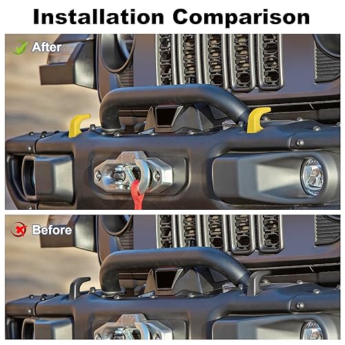 JWWY Bumper Tow Hook Covers Tow Trailer Hitch Receiver Cover Towing Hitch Rubber Sleeve Protector Cover Trim Fit for 2007-2026+Jeep Wrangler JL Gladiator JT 4XE JK Exterior Accessories 2pcs Yellow - Image 2