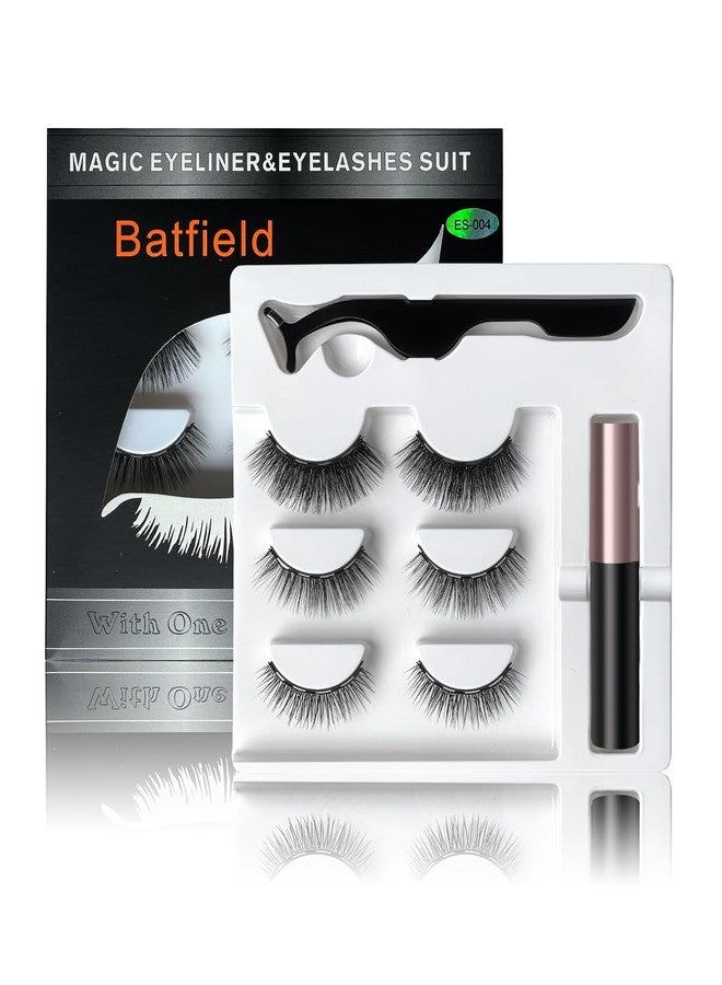 Batfield 3 Pairs Magnetic False Eyelashes - Reusable Fake Eyelashes with Eyeliner and Tweezer - Artificial Eye Lashes for Women Natural Wispy(Style 6) - Image 1