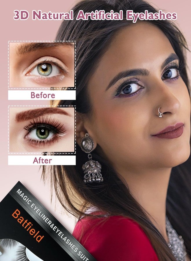 Batfield 3 Pairs Magnetic False Eyelashes - Reusable Fake Eyelashes with Eyeliner and Tweezer - Artificial Eye Lashes for Women Natural Wispy(Style 6) - Image 5