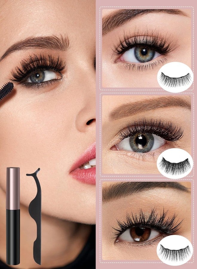 Batfield 3 Pairs Magnetic False Eyelashes - Reusable Fake Eyelashes with Eyeliner and Tweezer - Artificial Eye Lashes for Women Natural Wispy(Style 6) - Image 3