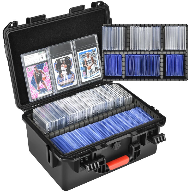 HOSOCASE Sports Card Case Storage Box: Trading Cards Storage Box for PSA Graded Cards Holder and Top Loaders, Baseball Sport Card Storage Boxes, Waterproof Hard Case with 6 Dividers for Top Loaders Card (300+) - Image 1