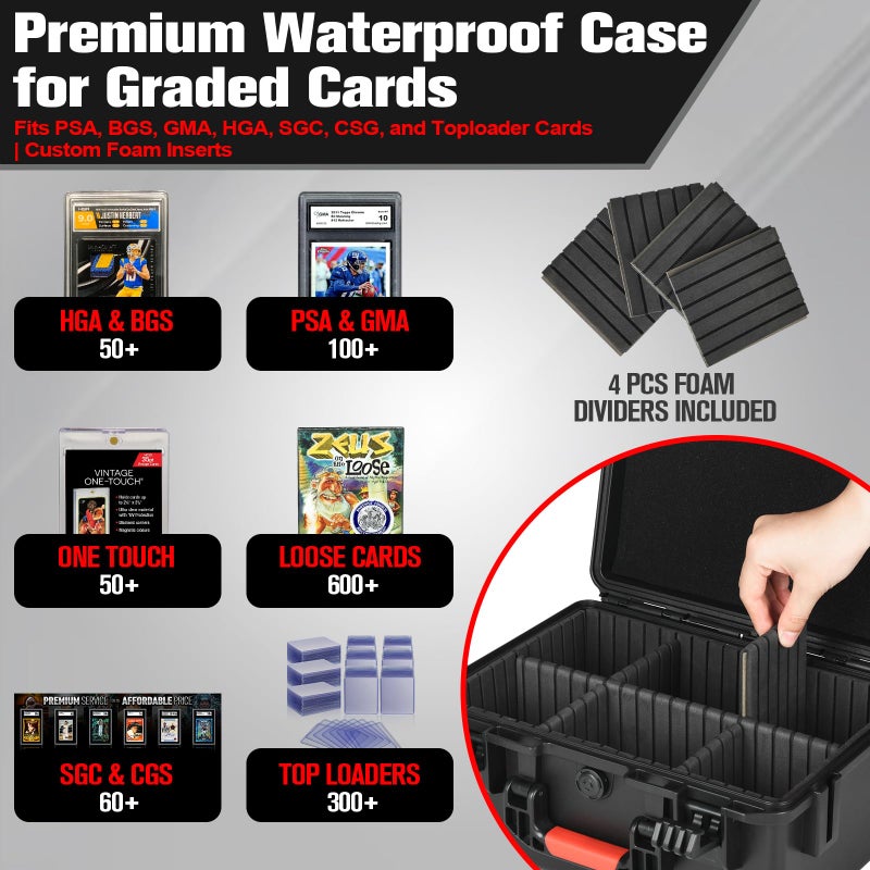 HOSOCASE Sports Card Case Storage Box: Trading Cards Storage Box for PSA Graded Cards Holder and Top Loaders, Baseball Sport Card Storage Boxes, Waterproof Hard Case with 6 Dividers for Top Loaders Card (300+) - Image 2