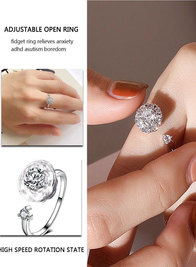 وهاواي 6Pcs Fidget Anxiety Rings for Women Spinner Band Rings for Anxiety Adjustable Cubic Zirconia Flower Butterfly Bead Stress Relief Spinning Stackable Ring Set, Gift for Women Girls - Image 3