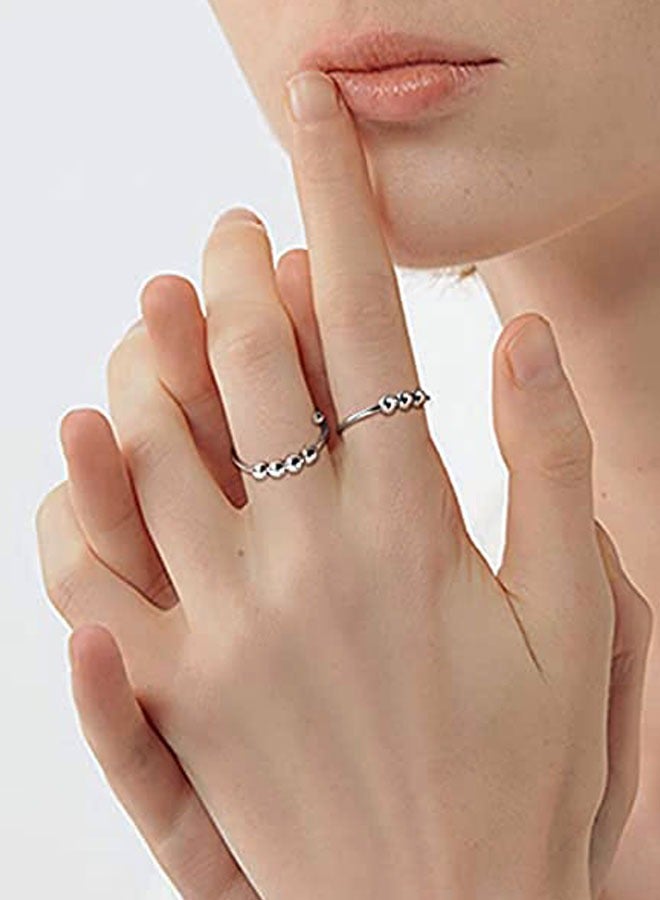 وهاواي 6Pcs Fidget Anxiety Rings for Women Spinner Band Rings for Anxiety Adjustable Cubic Zirconia Flower Butterfly Bead Stress Relief Spinning Stackable Ring Set, Gift for Women Girls - Image 4