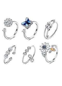 6Pcs Fidget Anxiety Rings for Women Spinner Band Rings for Anxiety Adjustable Cubic Zirconia Flower Butterfly Bead Stress Relief Spinning Stackable Ring Set, Gift for Women Girls - pzsku/Z76307AC89B978DF758C5Z/45/_/1733471144/d86b3e59-c0a0-4eeb-bf7b-3d28721e4caf