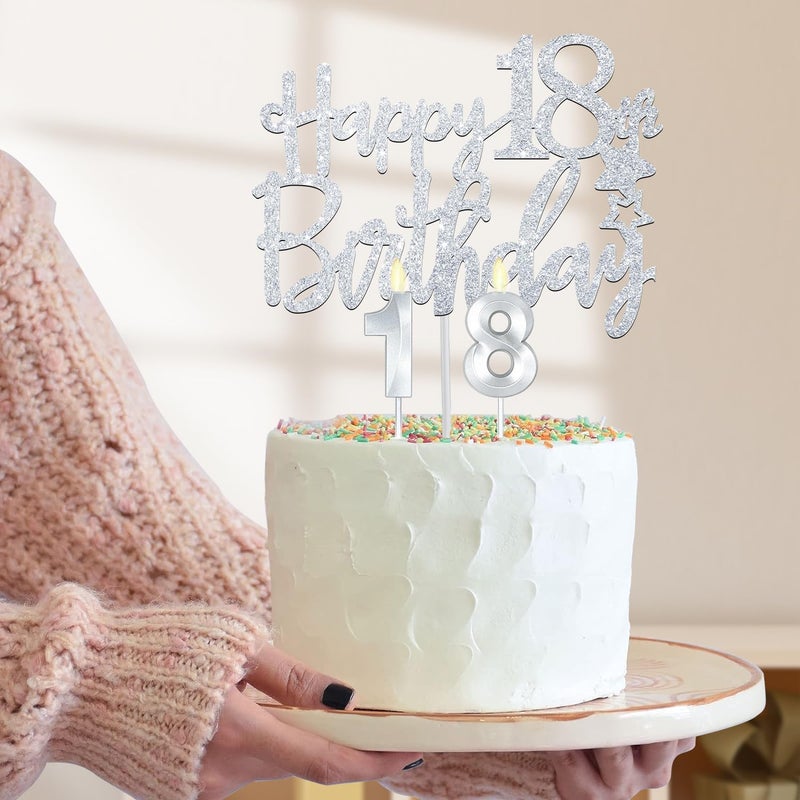 YeohJoy 18th Birthday Decorations for Girls Silver with 18th Birthday Sash and Tiara, Cake Topper and Candles, Silver Number Balloons, 18 Year Old Gifts for Girls - Image 4
