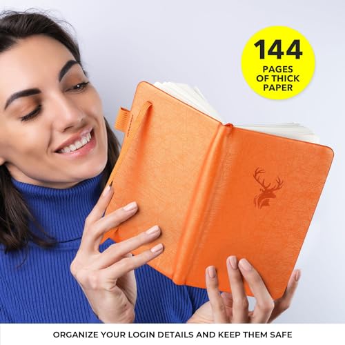 molekaus Password Book with Alphabetical Tabs Small Password Keeper with Extra Password Space to Change Password. Password Notebook for Home or Office for Internet Log In, 6.1 * 3.7in Orange - Image 3