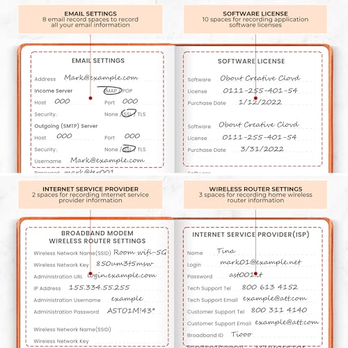 molekaus Password Book with Alphabetical Tabs Small Password Keeper with Extra Password Space to Change Password. Password Notebook for Home or Office for Internet Log In, 6.1 * 3.7in Orange - Image 5