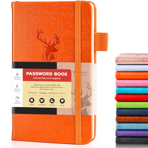 molekaus Password Book with Alphabetical Tabs Small Password Keeper with Extra Password Space to Change Password. Password Notebook for Home or Office for Internet Log In, 6.1 * 3.7in Orange - Image 1