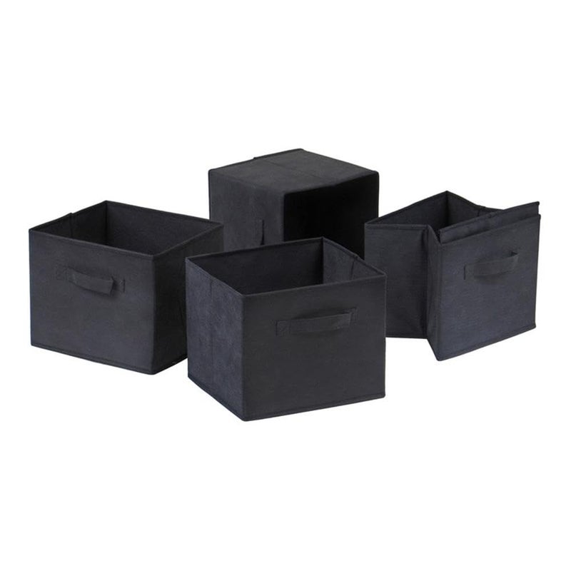 Winsome Capri 4Pc Foldable Fabric Basket Set Black  Durable Storage Solution for Home and Office Organization