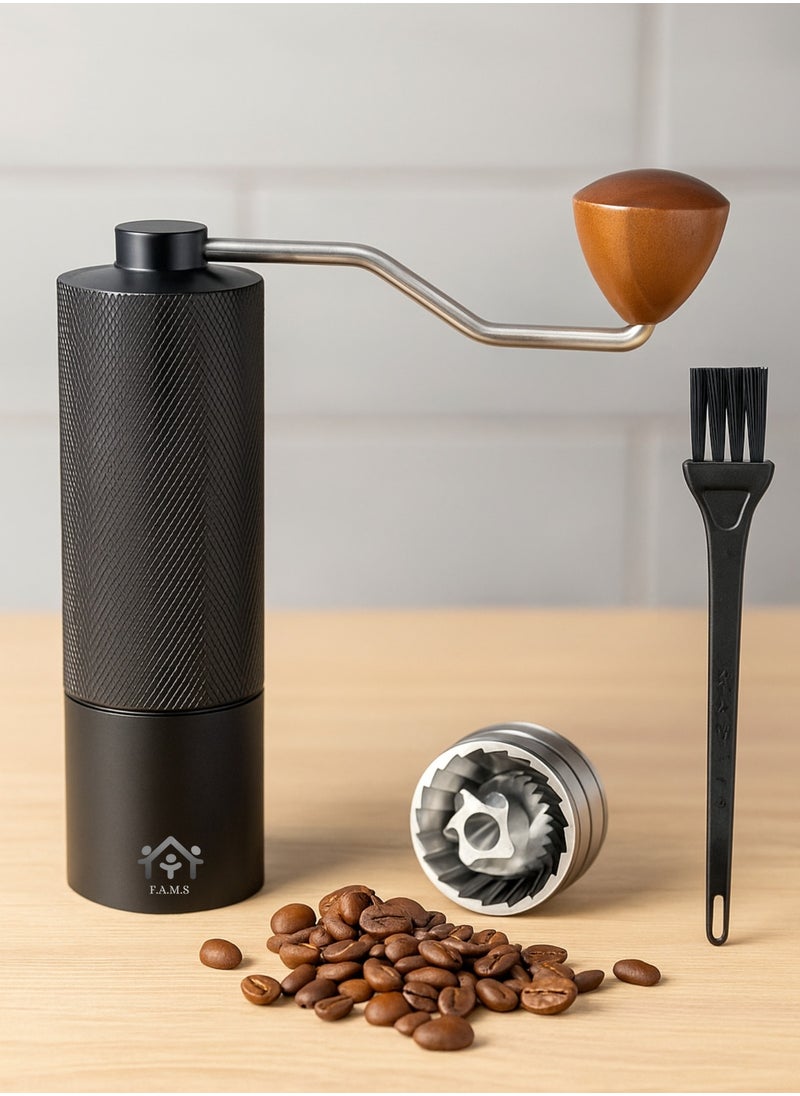 F.A.M.S Manual Coffee Grinder 3 in 1 – Adjustable Stainless Steel Burr Grinder for Espresso, French Press & Pour Over – Portable, Easy to Clean, Travel-Friendly Design (Black)  - Image 1