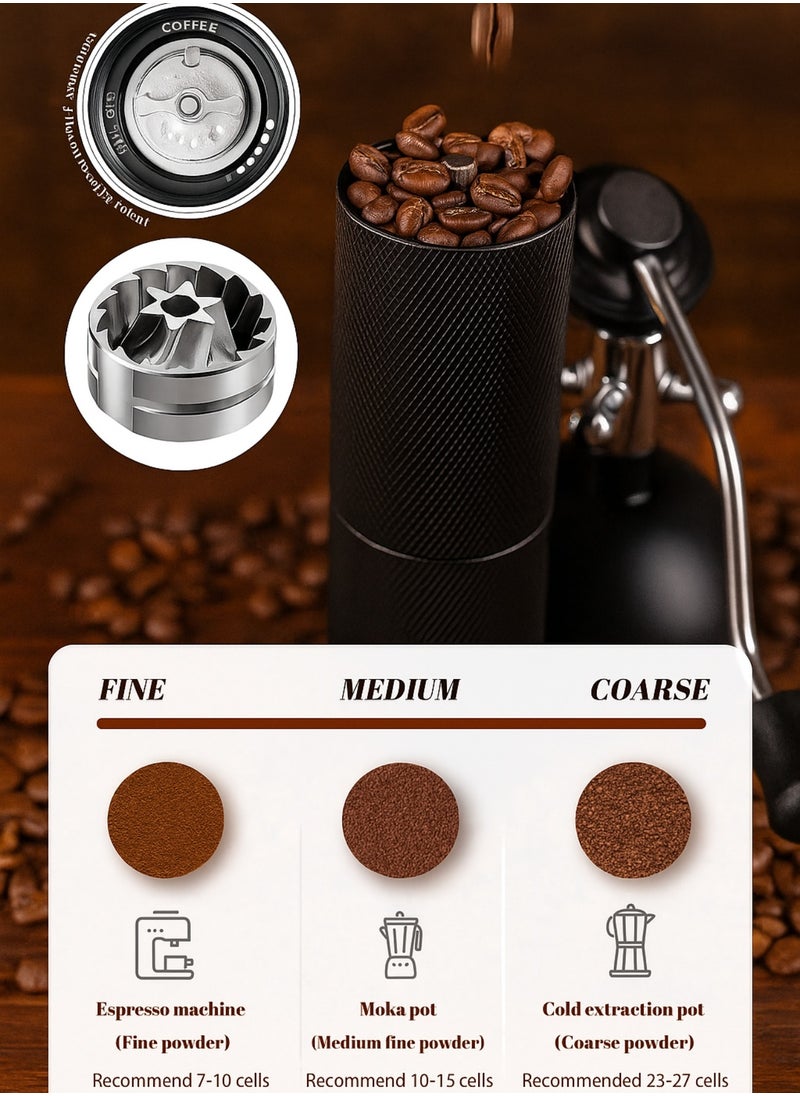 F.A.M.S Manual Coffee Grinder 3 in 1 – Adjustable Stainless Steel Burr Grinder for Espresso, French Press & Pour Over – Portable, Easy to Clean, Travel-Friendly Design (Black)  - Image 4