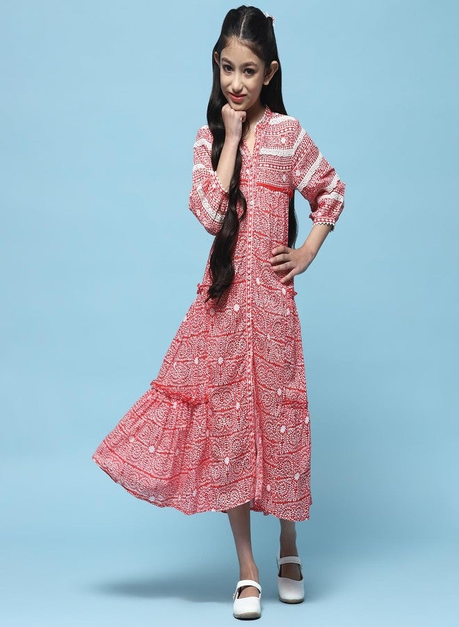 BIBA Girls Printed Tired Kid(KWBEADED BRIGHTS5732_RED_5) - Image 4