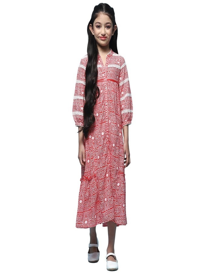 BIBA Girls Printed Tired Kid(KWBEADED BRIGHTS5732_RED_5) - Image 1