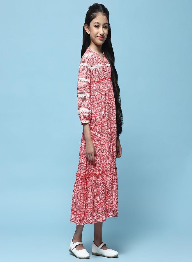 BIBA Girls Printed Tired Kid(KWBEADED BRIGHTS5732_RED_5) - Image 3