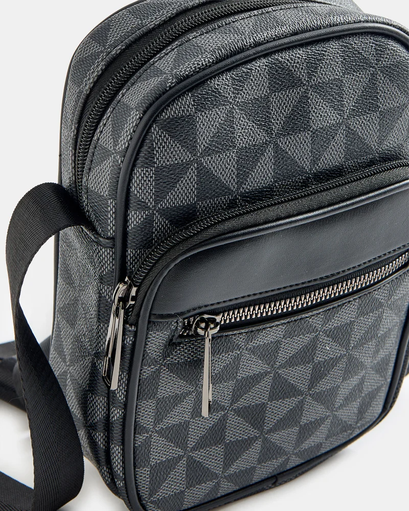 REDTAG Men Black Printed Cross Body Bag