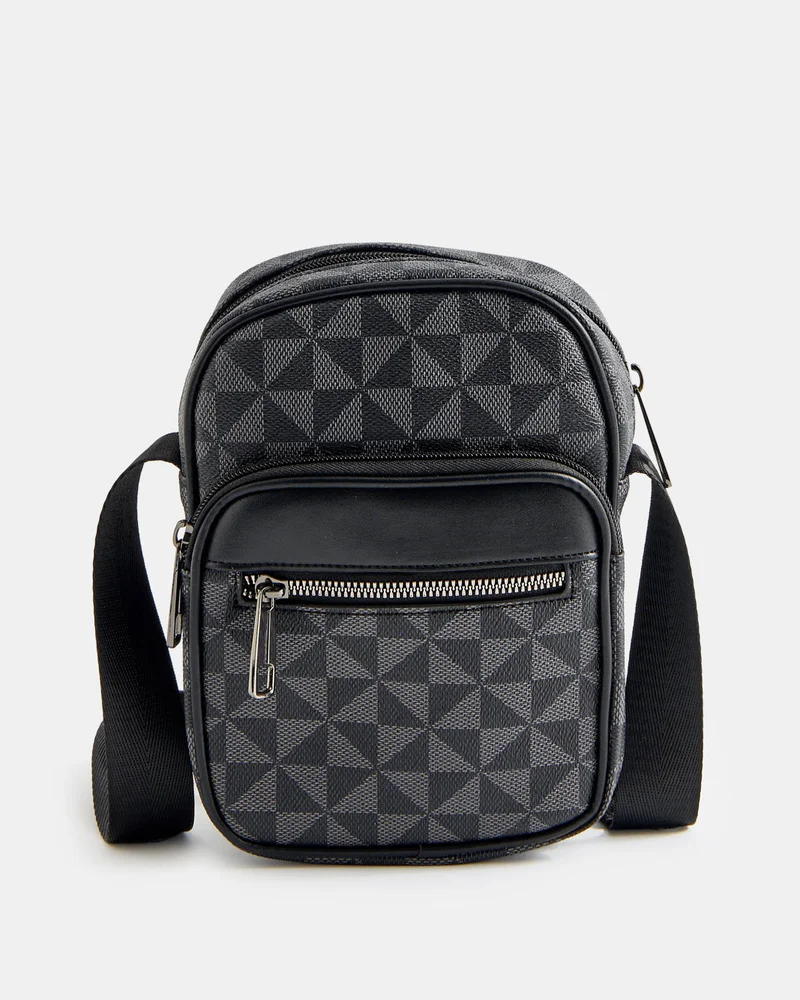 REDTAG Men Black Printed Cross Body Bag
