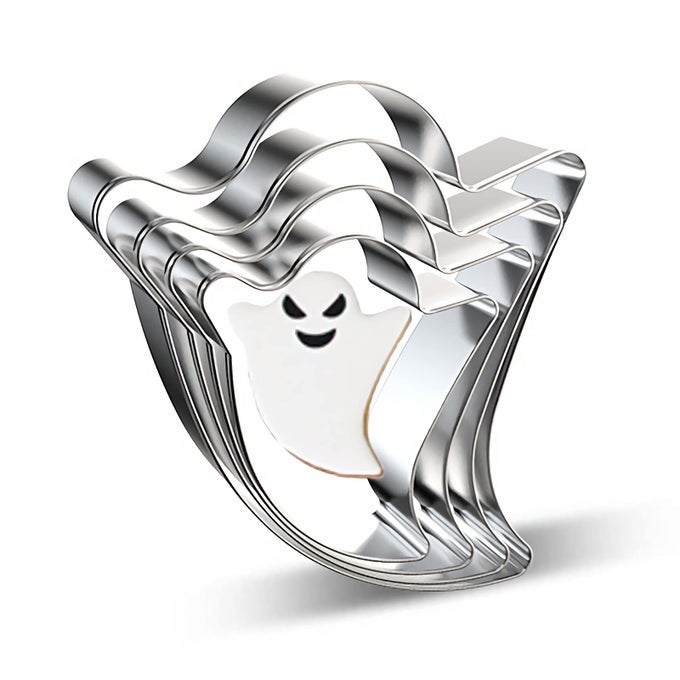 GHOST COOKIE CUTTER SET 4 PIECES LARGE SMALL MINI BLUK METAL SPECTER GHOST SHAPE FONDANT COOKIE CUTTER BISCUIT MOLDS FOR FALLAUTUMN HALLOWEEN PARTY DECORATIONS STAINLESS STEEL