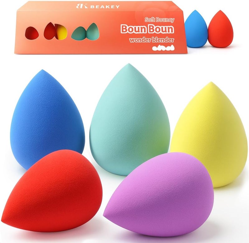 BEAKEY 5 Pcs Makeup Sponge Set, Foundation Blending Beauty Sponge, Flawless for Liquid, Cream, and Powder, Multi-colored Makeup Sponges - Image 1
