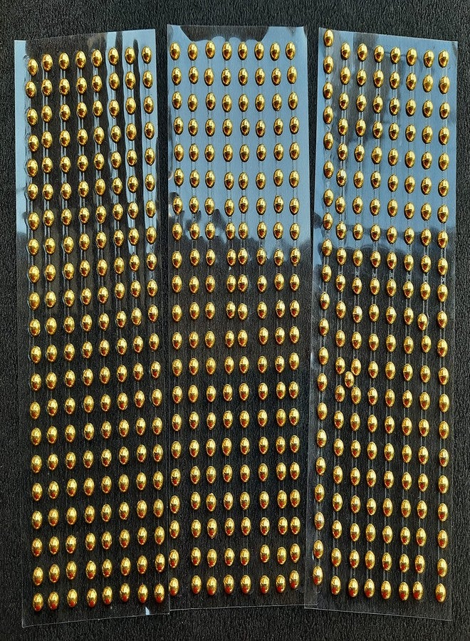 MSGH Pearl Stone Sticker 7mm Diameter Crystal Bead Sticker Sheet (Set of 3 Sheets) (Golden Stone Sticker) - Image 1