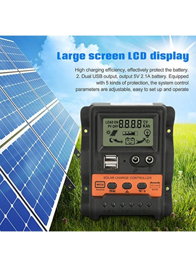 DWIN PWM Solar Charge Controller, 12V/24V 30A, Dual USB, LCD Display, 5V Output, Solar Panel Battery Regulator - Image 2