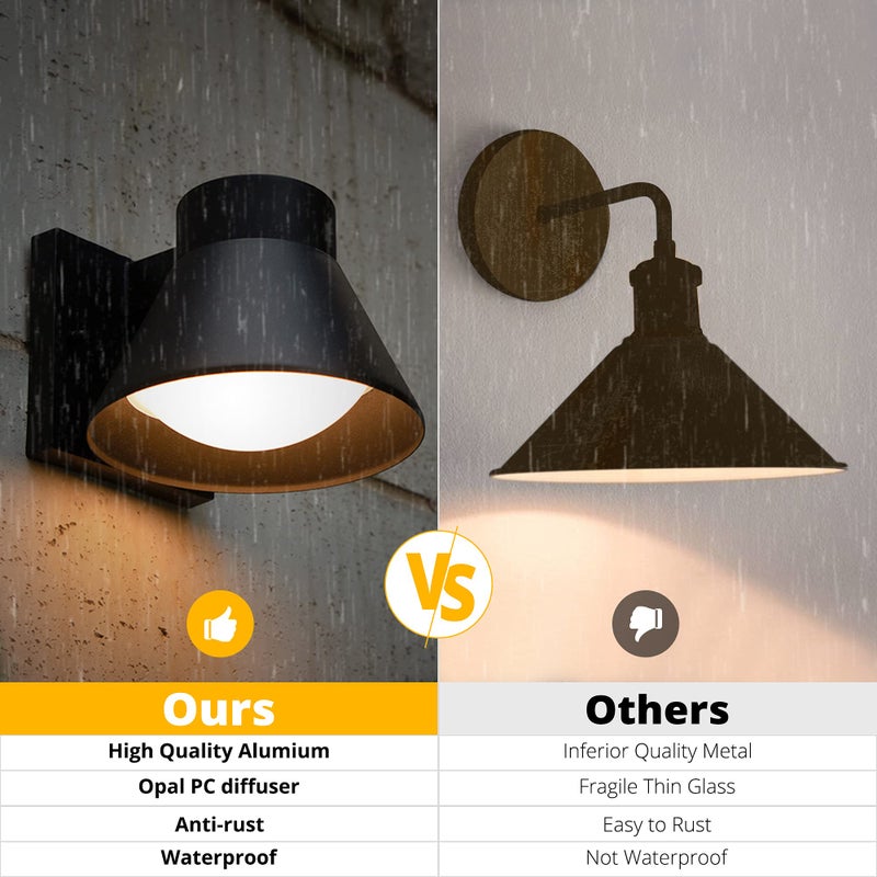 UME 2 Pack LED Outdoor Wall Light Fixtures, Black Front Porch Lights Wall Mount Lighting, Exterior Waterproof Wall Lantern Light Fixture Anti-Rust Farmhouse Wall Sconce for Patio, Doorway, Garage - Image 4