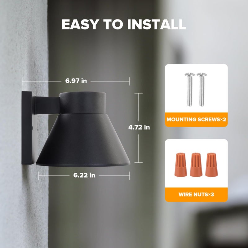 UME 2 Pack LED Outdoor Wall Light Fixtures, Black Front Porch Lights Wall Mount Lighting, Exterior Waterproof Wall Lantern Light Fixture Anti-Rust Farmhouse Wall Sconce for Patio, Doorway, Garage - Image 5