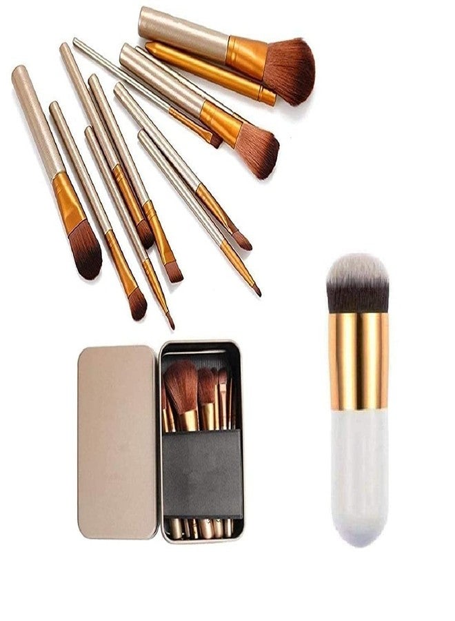 Lele? Makeup Brushes Kit Set of 12 with A Silver Storage Box and One white foundation Brush - Image 1