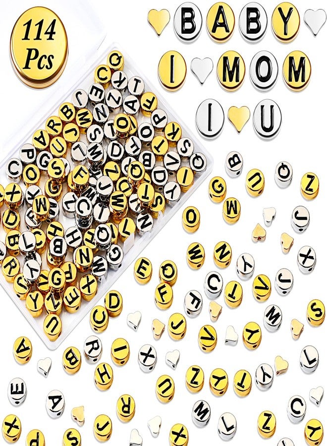 Sureio 114 Pcs Alloy Alphabet Letter Beads 8 mm Flat Round with Letter A-Z Plated Metal Initial Loose Spacer Beads for DIY Bracelet Necklace Earring Jewelry Craft Making(Gold, Silvery) - Image 1