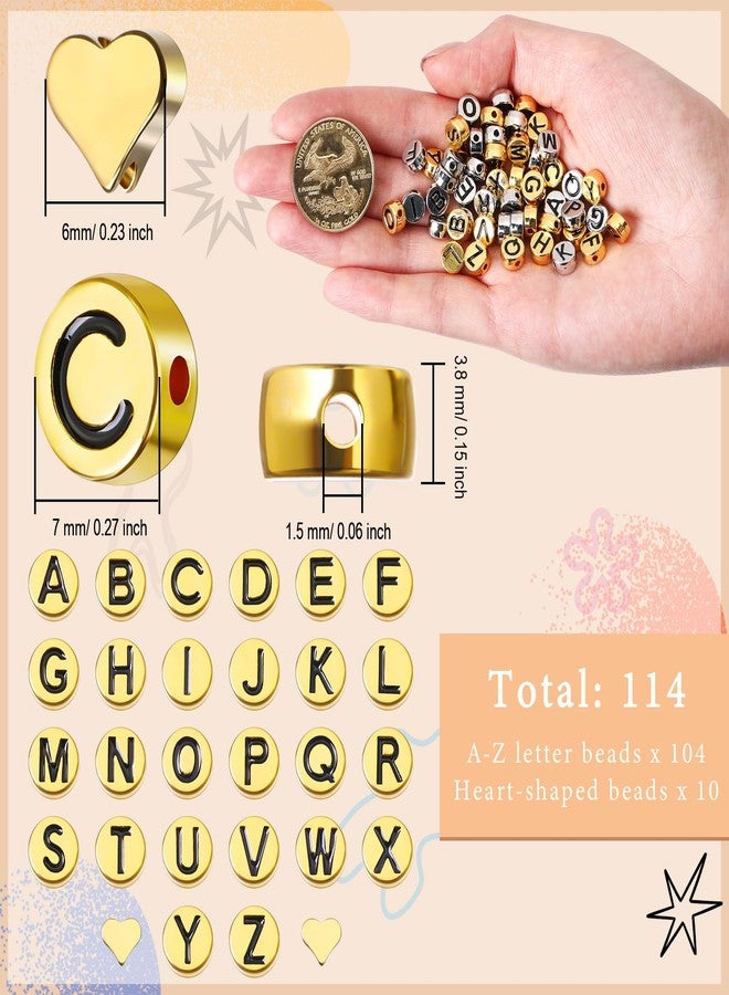 Sureio 114 Pcs Alloy Alphabet Letter Beads 8 mm Flat Round with Letter A-Z Plated Metal Initial Loose Spacer Beads for DIY Bracelet Necklace Earring Jewelry Craft Making(Gold, Silvery) - Image 2