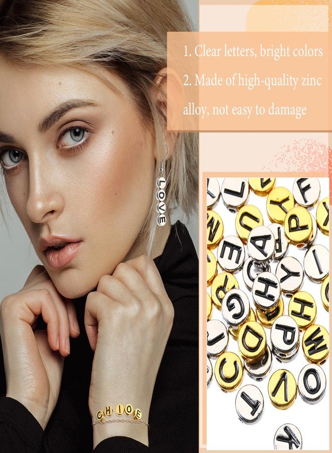 Sureio 114 Pcs Alloy Alphabet Letter Beads 8 mm Flat Round with Letter A-Z Plated Metal Initial Loose Spacer Beads for DIY Bracelet Necklace Earring Jewelry Craft Making(Gold, Silvery) - Image 3