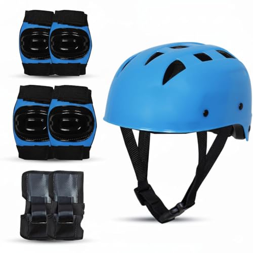 Protoner Kids Skating Protection Kit with Helmet, Knee Pads, Elbow Pads and Wrist Guards,Multiple Colors & Sizes (Blue, Small) - Image 1