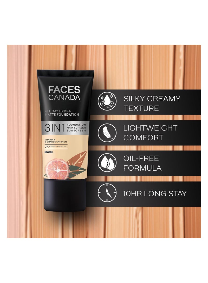 Facescanada FACESCANADA All Day Hydra Matte Foundation|3-In-1 Foundation + Moisturizer Cream + Spf 30|24 Hr Aloe Hydration&Vitamin C Rose Ivory 011|25Ml,Pack Of 1 - Image 4