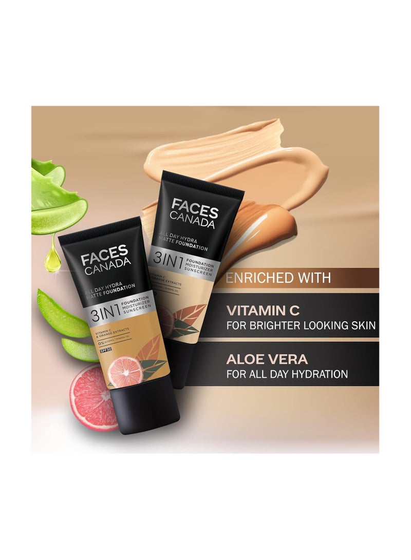 Facescanada FACESCANADA All Day Hydra Matte Foundation|3-In-1 Foundation + Moisturizer Cream + Spf 30|24 Hr Aloe Hydration&Vitamin C Rose Ivory 011|25Ml,Pack Of 1 - Image 3