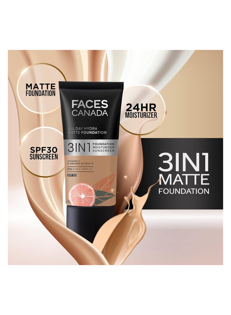 Facescanada FACESCANADA All Day Hydra Matte Foundation|3-In-1 Foundation + Moisturizer Cream + Spf 30|24 Hr Aloe Hydration&Vitamin C Rose Ivory 011|25Ml,Pack Of 1 - Image 5