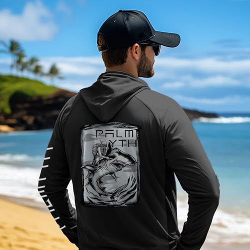 Palmyth Mens Fishing Shirts UV Sun Protection Vented Hoodie Long Sleeve with UPF 50 Neck Gaiter Black Diver Shark Medium - Image 3
