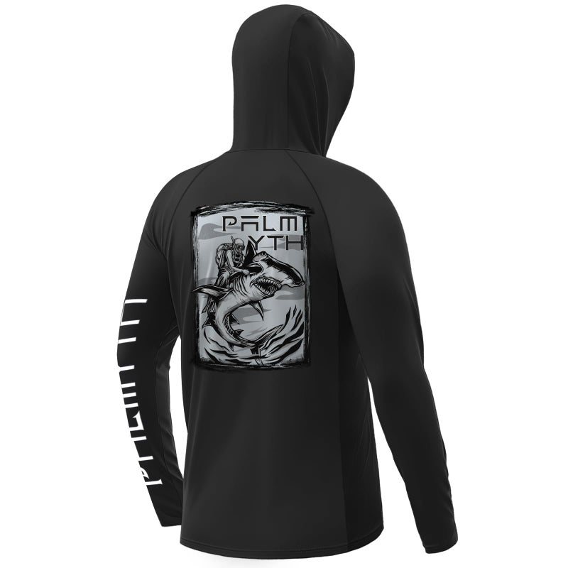Palmyth Mens Fishing Shirts UV Sun Protection Vented Hoodie Long Sleeve with UPF 50 Neck Gaiter Black Diver Shark Medium - Image 2