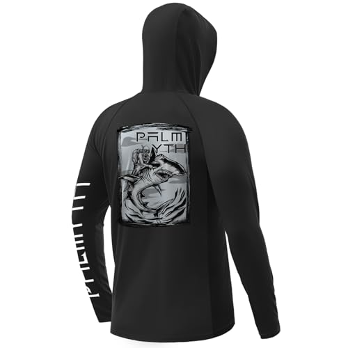 Palmyth Mens Fishing Shirts UV Sun Protection Vented Hoodie Long Sleeve with UPF 50 Neck Gaiter Black Diver Shark Medium - Image 1