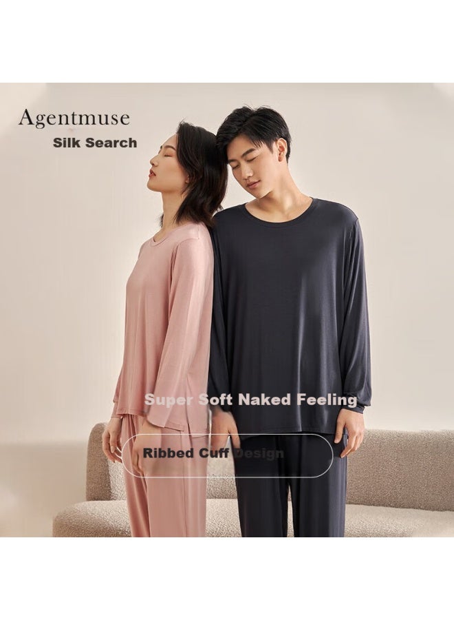 Agentmuse Modal Ultra Soft Long Sleeve Long Pants Drawstring Couple Home Wear Set 610t Misty Rose S - Image 3