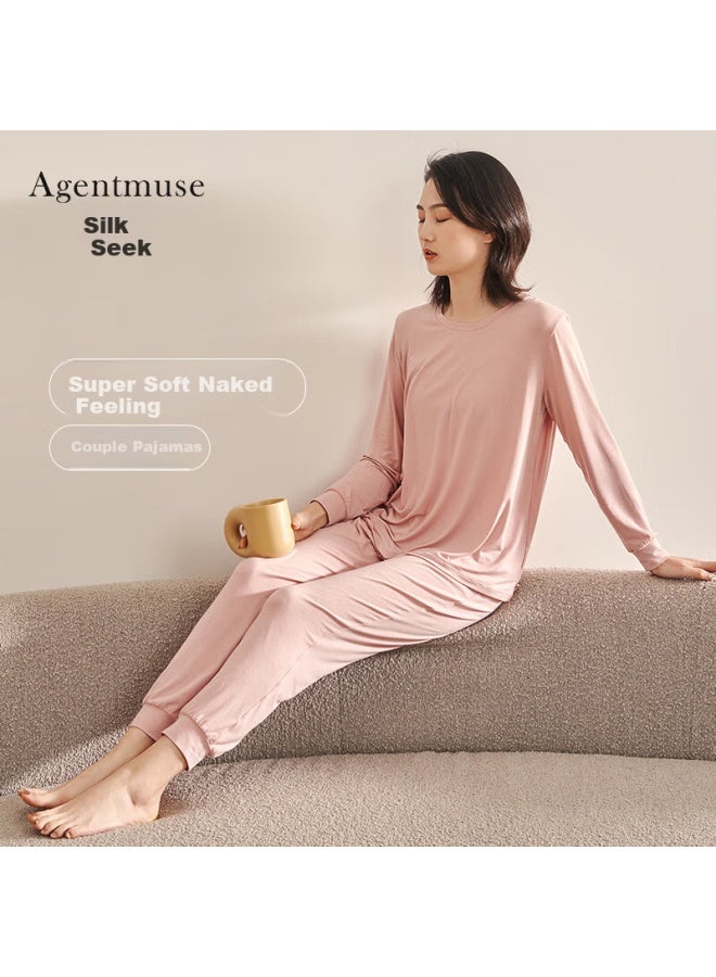 Agentmuse Modal Ultra Soft Long Sleeve Long Pants Drawstring Couple Home Wear Set 610t Misty Rose S - Image 1